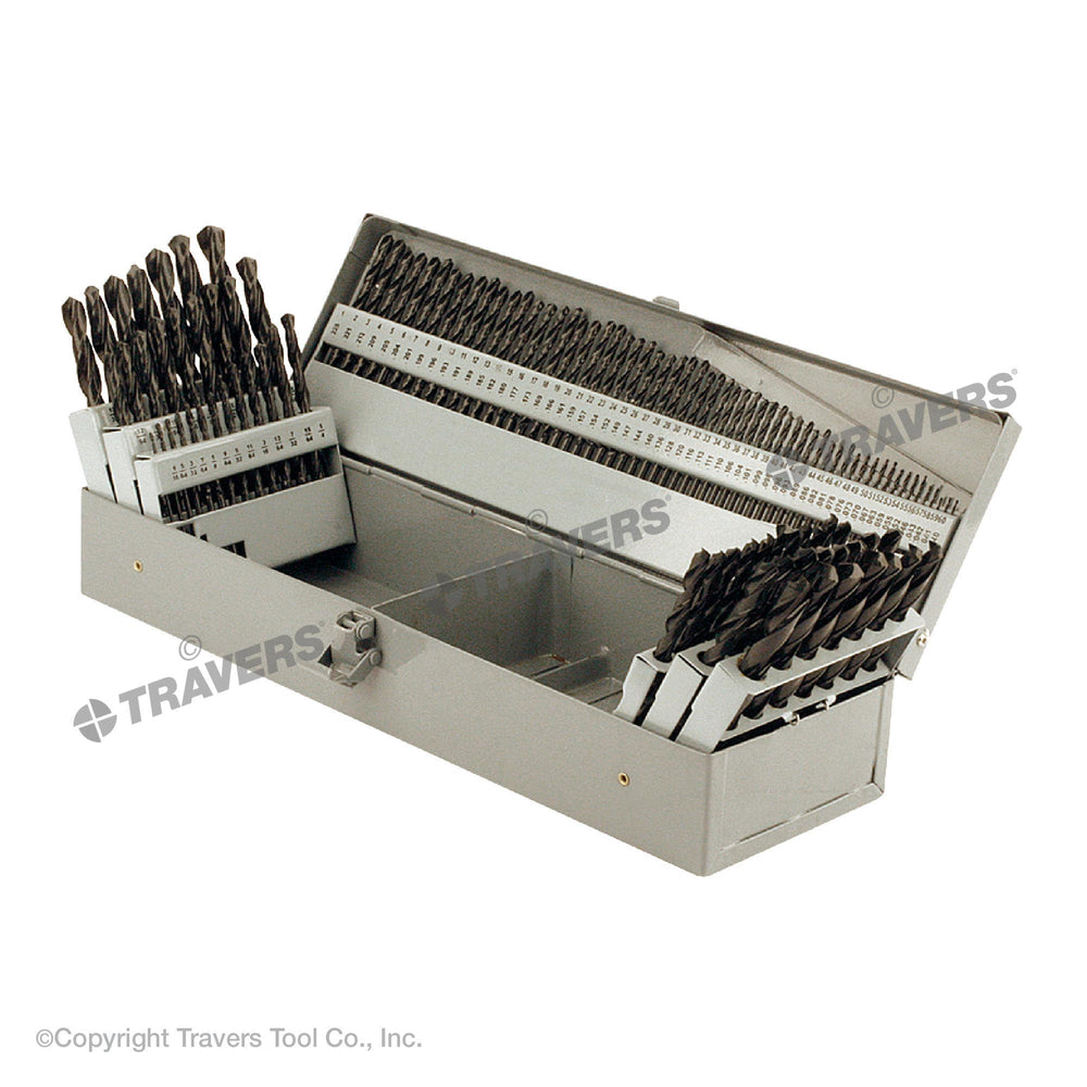 TTC PRODUCTION A3789 1/16" to 1/2" by 64ths, #1 to #60, A to Z 118° Black Oxide High Speed Steel Jobbers Length Drill Set