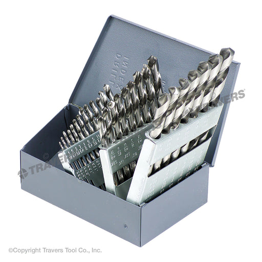 RUSHMORE USA A37-USA 1/16" to 1/2" by 64ths 118° Bright High Speed Steel Jobbers Length Drill Set