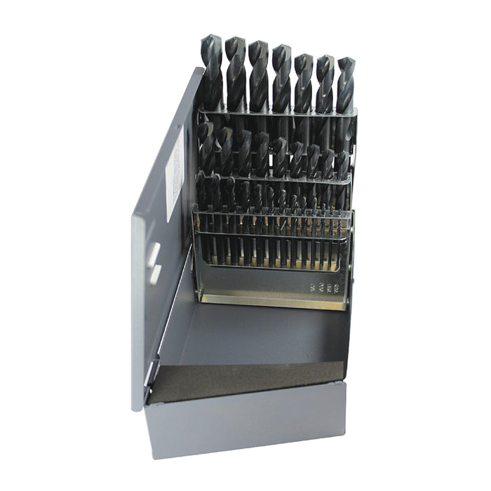 RUSHMORE USA RM29B 1/16" to 1/2" by 64ths Size, 135°, High Speed Steel Screw Machine Length Stub Drills Set