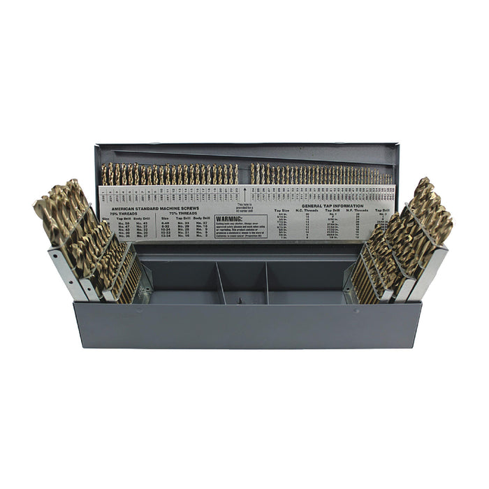 RUSHMORE USA RN115CO 1/16" to 1/2" by 64ths, #1 to #60, A to Z Size, 135°, Cobalt Screw Machine Length Stub Drills Set