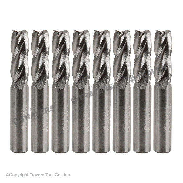 RUSHMORE USA 3/8" Size, 7/8" LOC, 4 Flute, Bright Solid Carbide Finishing End Mill