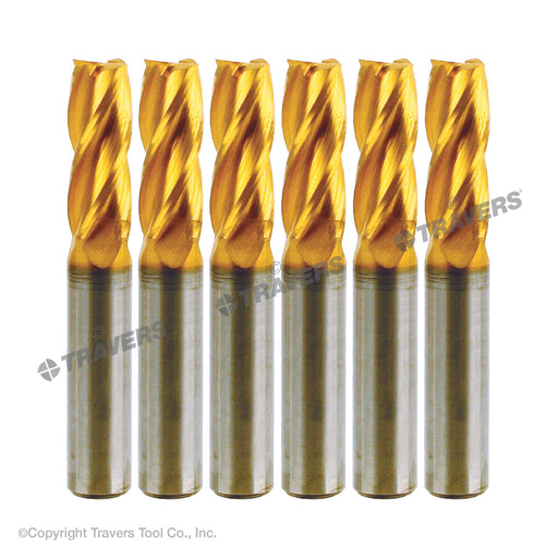 RUSHMORE USA 3/8" Size, 1" LOC, 4 Flute, TiN Solid Carbide Finishing End Mill