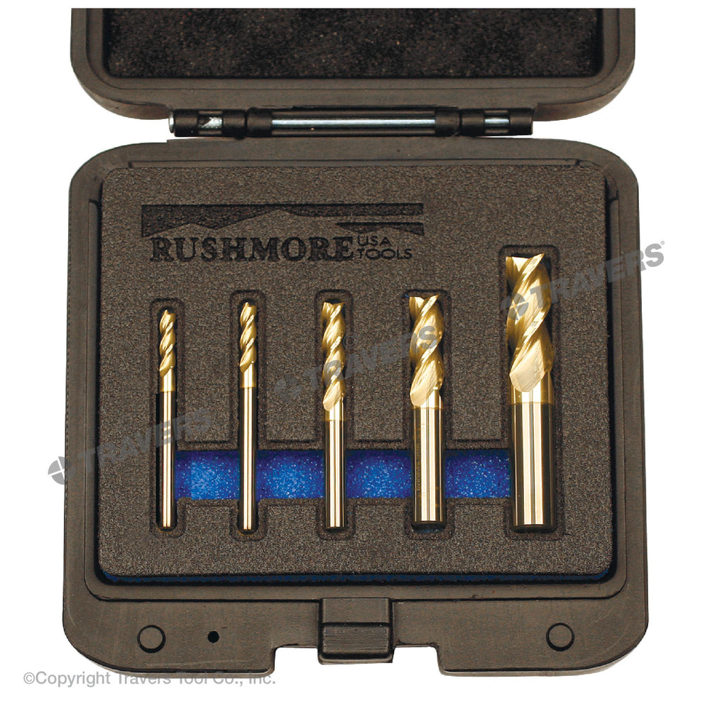 RUSHMORE USA 105803 1/8" to 1/2" Size, 3 Flute, Square End Solid Carbide End Mill Set