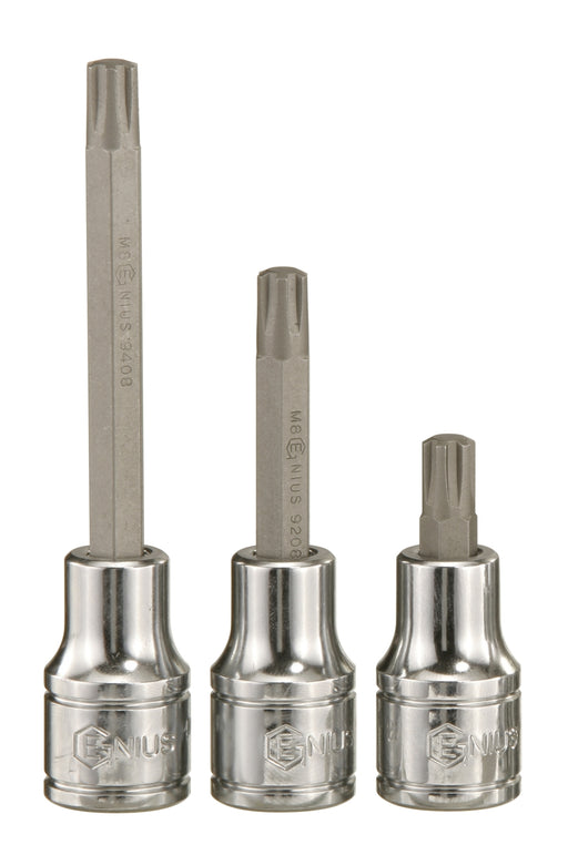 Genius Tools 1/2" Dr. M9 - M10 Ribe Bit Sockets, 55mmL