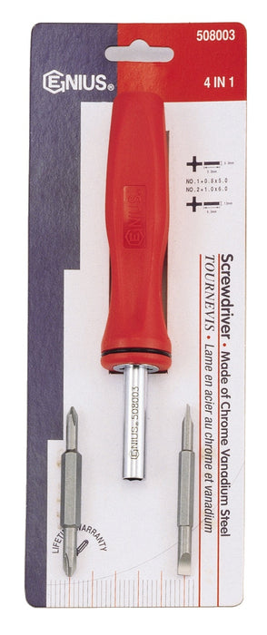 Genius Tools 4 in 1 Screwdriver, PH.1, PH.2, 0.8 x 5.0mm, 1.0 x 6.0mm