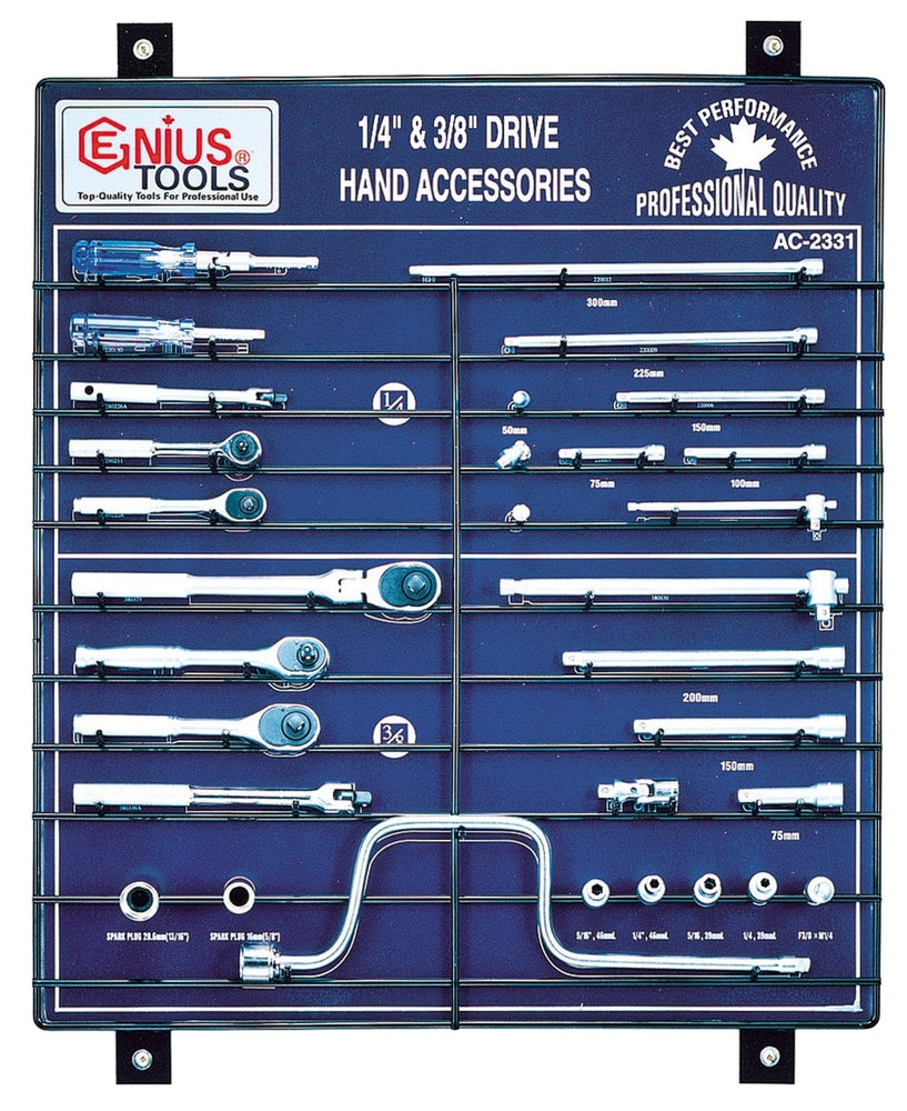 Genius Tools 31pc 1/4" & 3/8" Dr. Hand Accessory Display Board