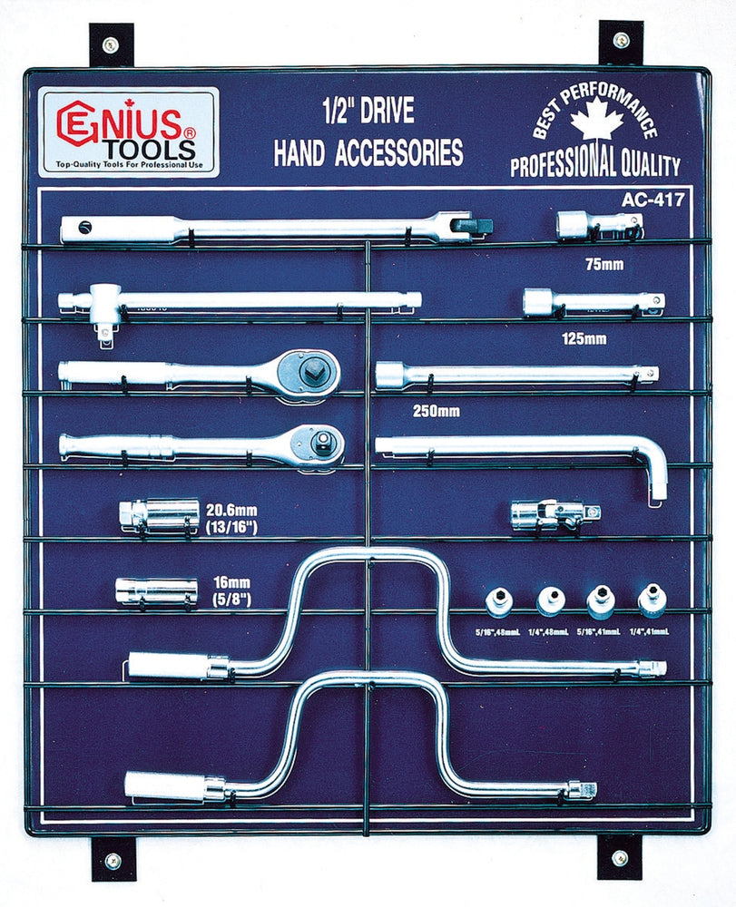 Genius Tools 17pc 1/2" Dr. Hand Accessory Display Board