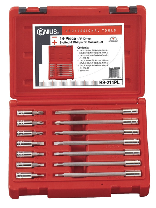 Genius Tools 14pc 1/4" Dr. Slotted & Philips Bit Socket Set