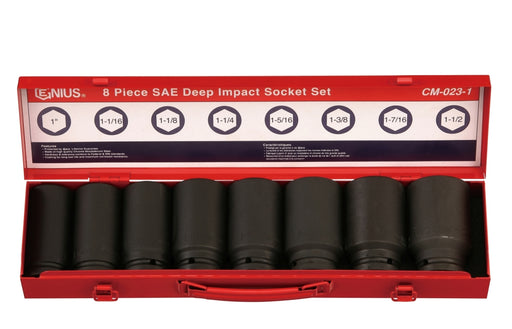 Genius Tools 8PC  SAE Deep Impact Socket Set (CR-Mo) - 3/4" Drive
