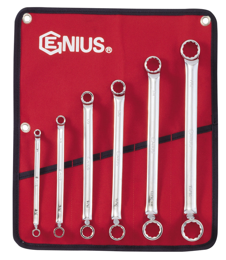 Genius Tools 6pc SAE Double Ended Offset Ring Wrench Set (Mirror Finish)