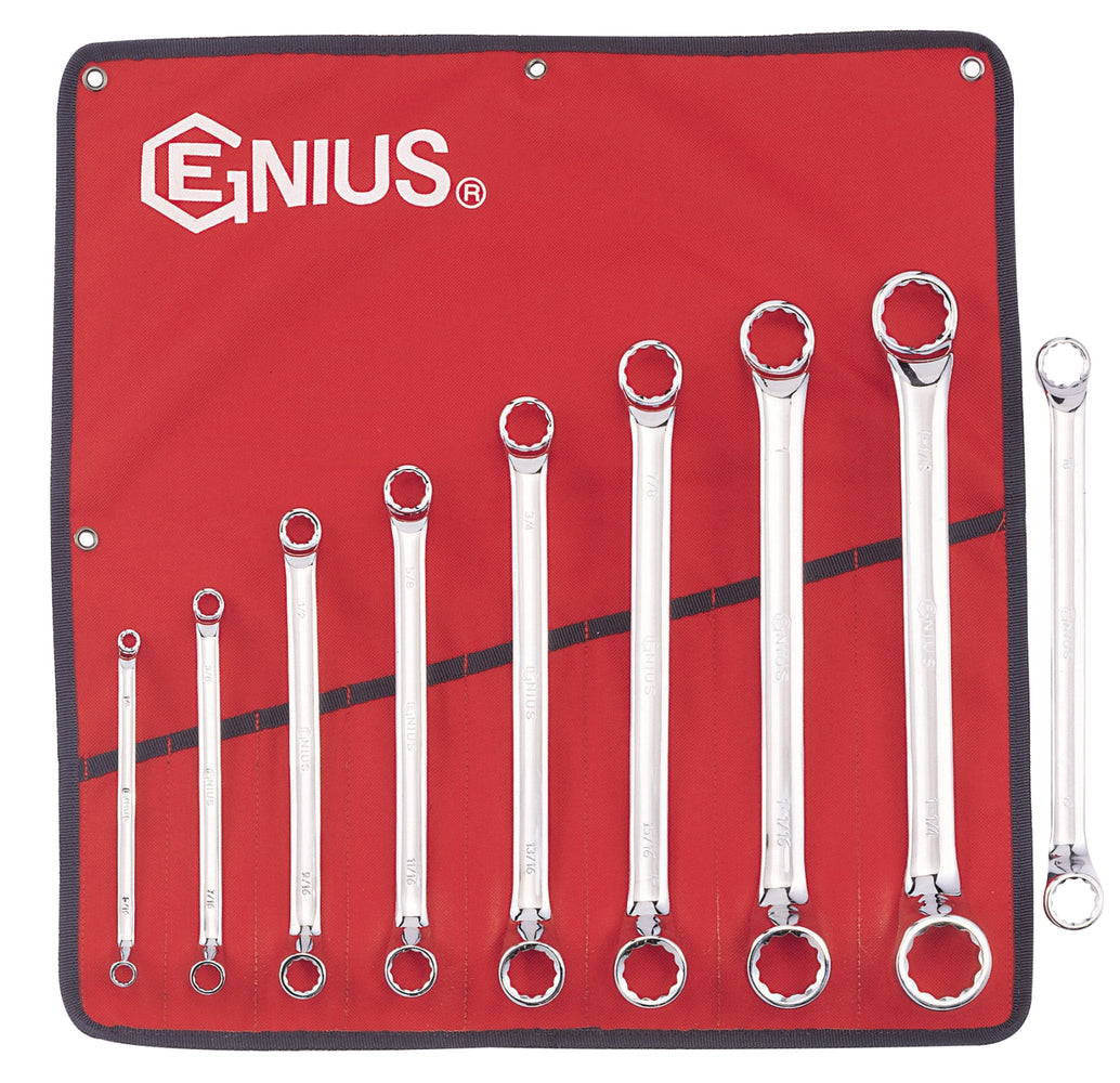 Genius Tools 8pc SAE Double Ended Offset Ring Wrench Set (Mirror Finish)
