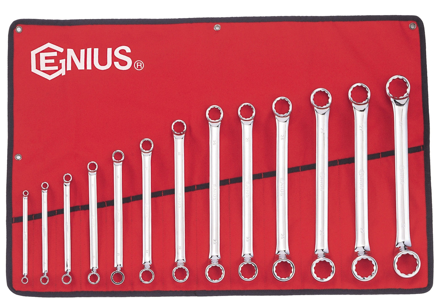 Genius Tools 13pc Metric Double Ended Offset Ring Wrench Set (Mirror Finish)