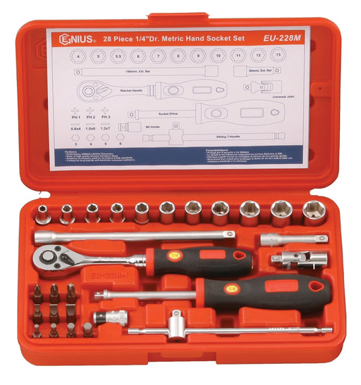 Genius Tools 28pc 1/4" Dr. Metric Hand Socket Set