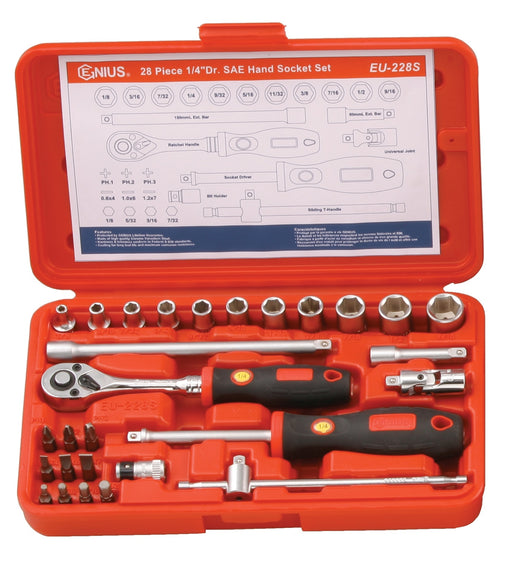 Genius Tools 28pc 1/4" Dr. SAE Hand Socket Set