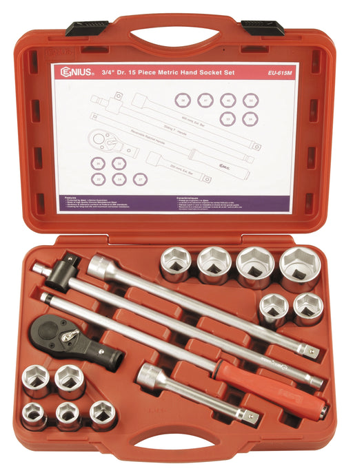 Genius Tools 15pc 3/4" Dr. Metric Hand Socket Set (CR-Mo)