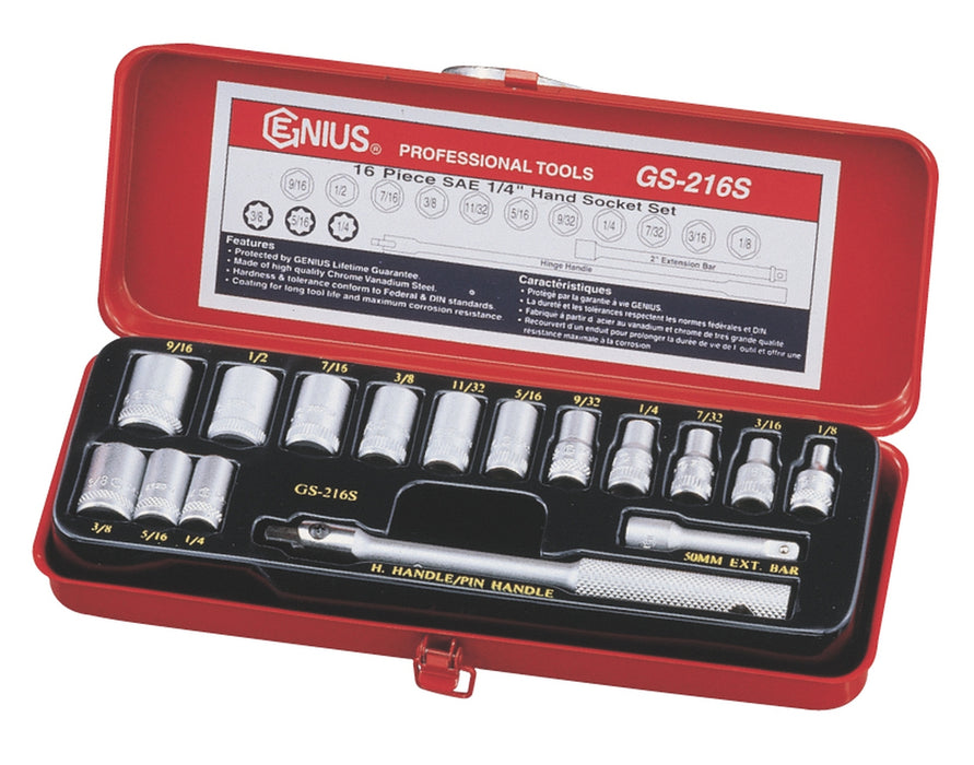 Genius Tools 16pc 1/4" Dr. SAE Hand Socket Set
