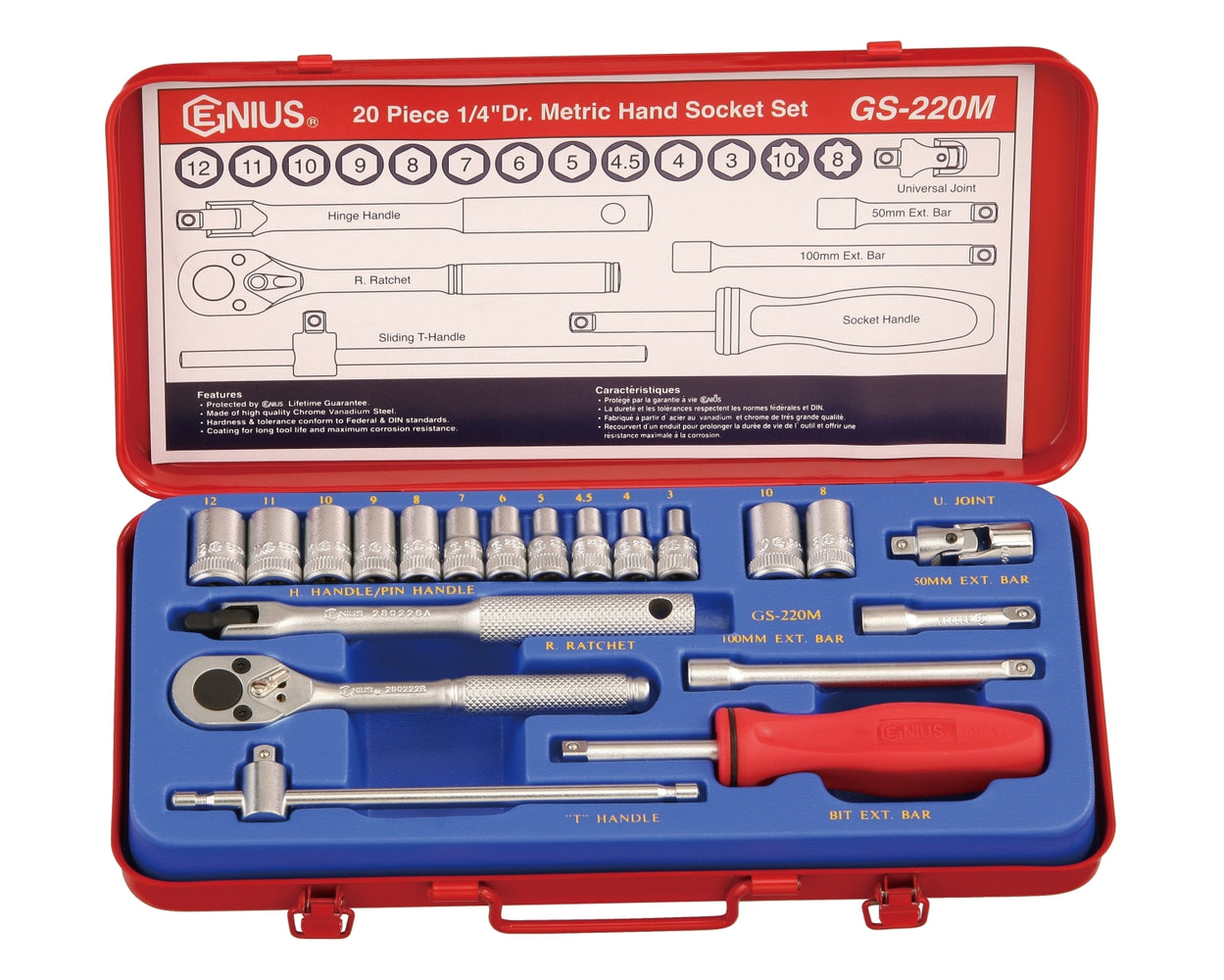 Genius Tools 20pc 1/4" Dr. Metric Hand Socket Set