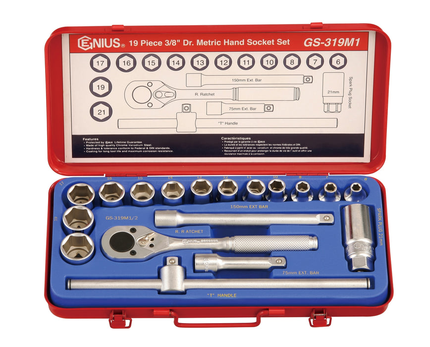 Genius Tools 19pc 3/8" Dr. Metric Hand Socket Set
