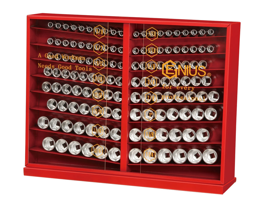 Genius Tools 133pc 1/2" Dr. SAE Deep Hand Socket Display