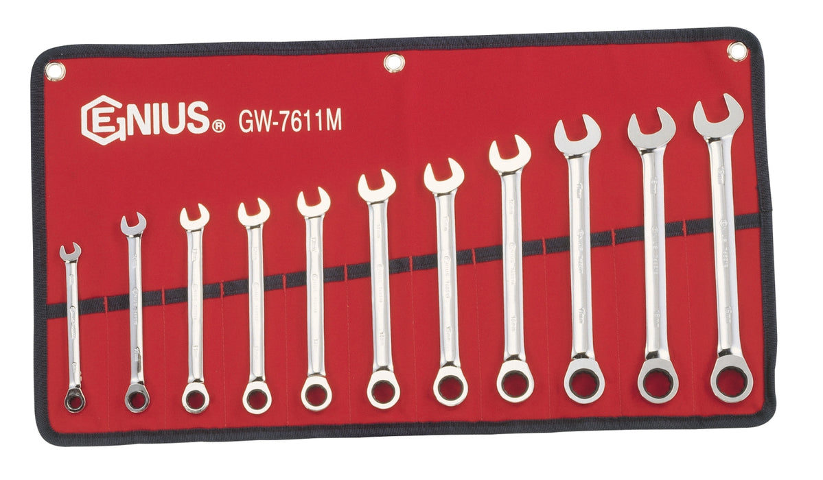 Genius Tools 11pc Metric Combination Ratcheting Wrench Set
