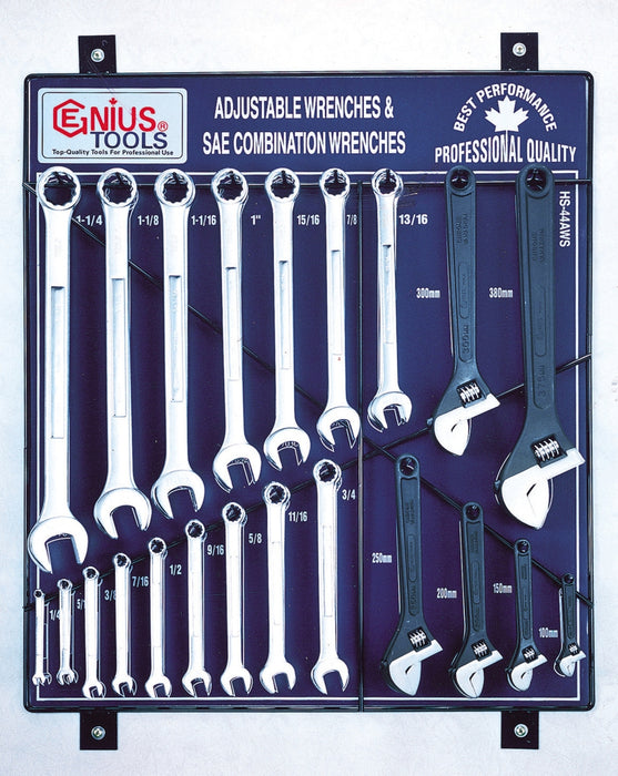 Genius Tools 44pc SAE Adjustable & Combination Wrench Display Board