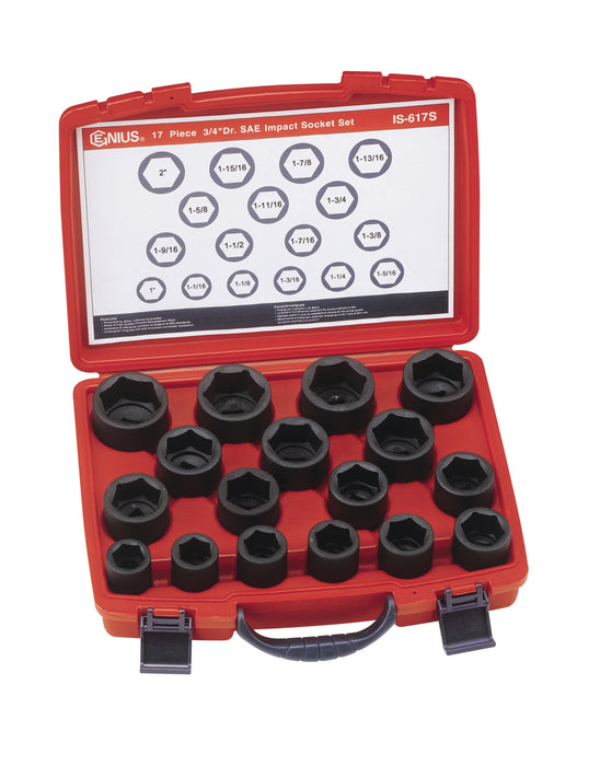 Genius Tools 17PC SAE Impact Socket Set (CR-Mo) -  3/4" Dr.