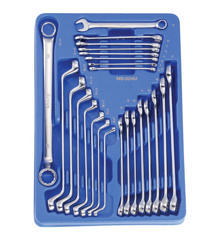 Genius Tools 24pc Metric Combination & Offset Box End Wrench Set (Mirror Finish)