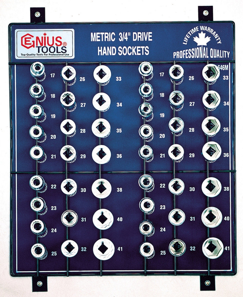 Genius Tools 46pc 3/4" Dr. Metric Hand Socket Display Board