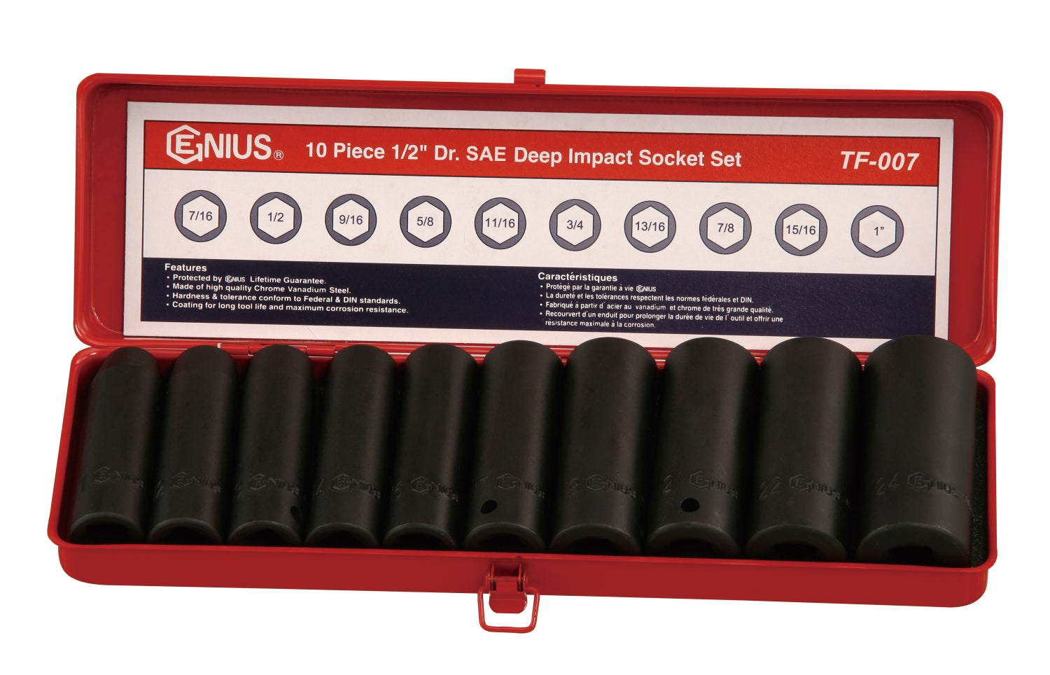 Genius Tools 10pc SAE Deep Impact Socket Set - 1/2" Drive
