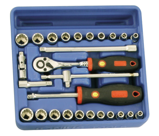 Genius Tools 27pc 1/4" Dr. Metric & SAE Hand Socket Set